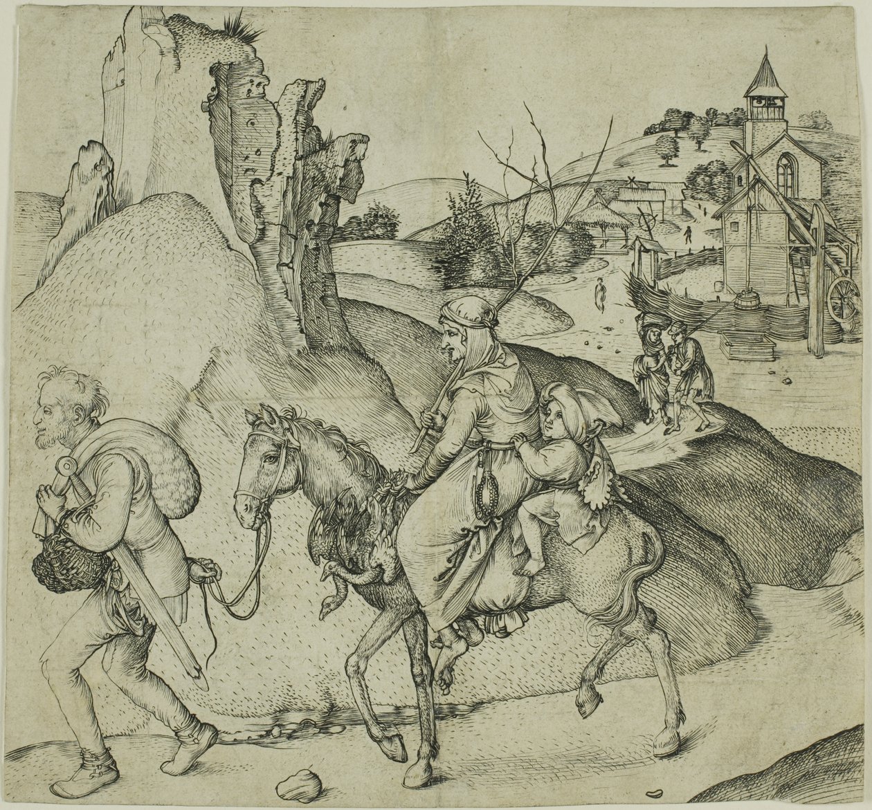 Rodzina chłopska idąca na targ autorstwa Martin Schongauer