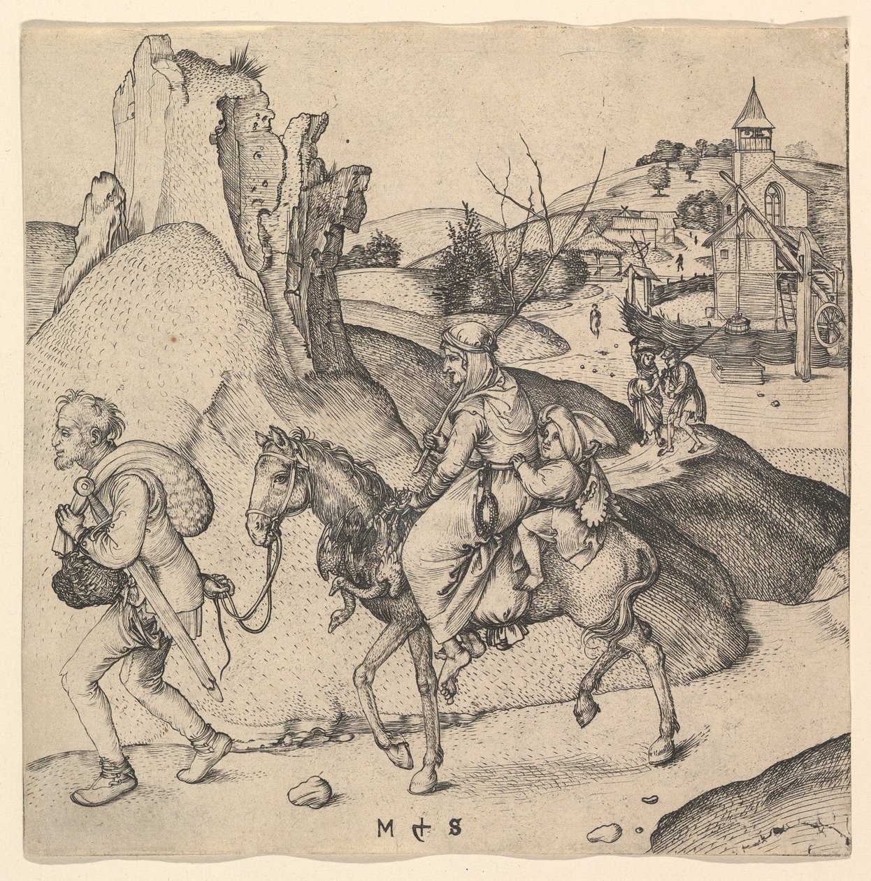 Rodzina chłopska idąca na targ, ok. godz. 1435-1491. autorstwa Martin Schongauer
