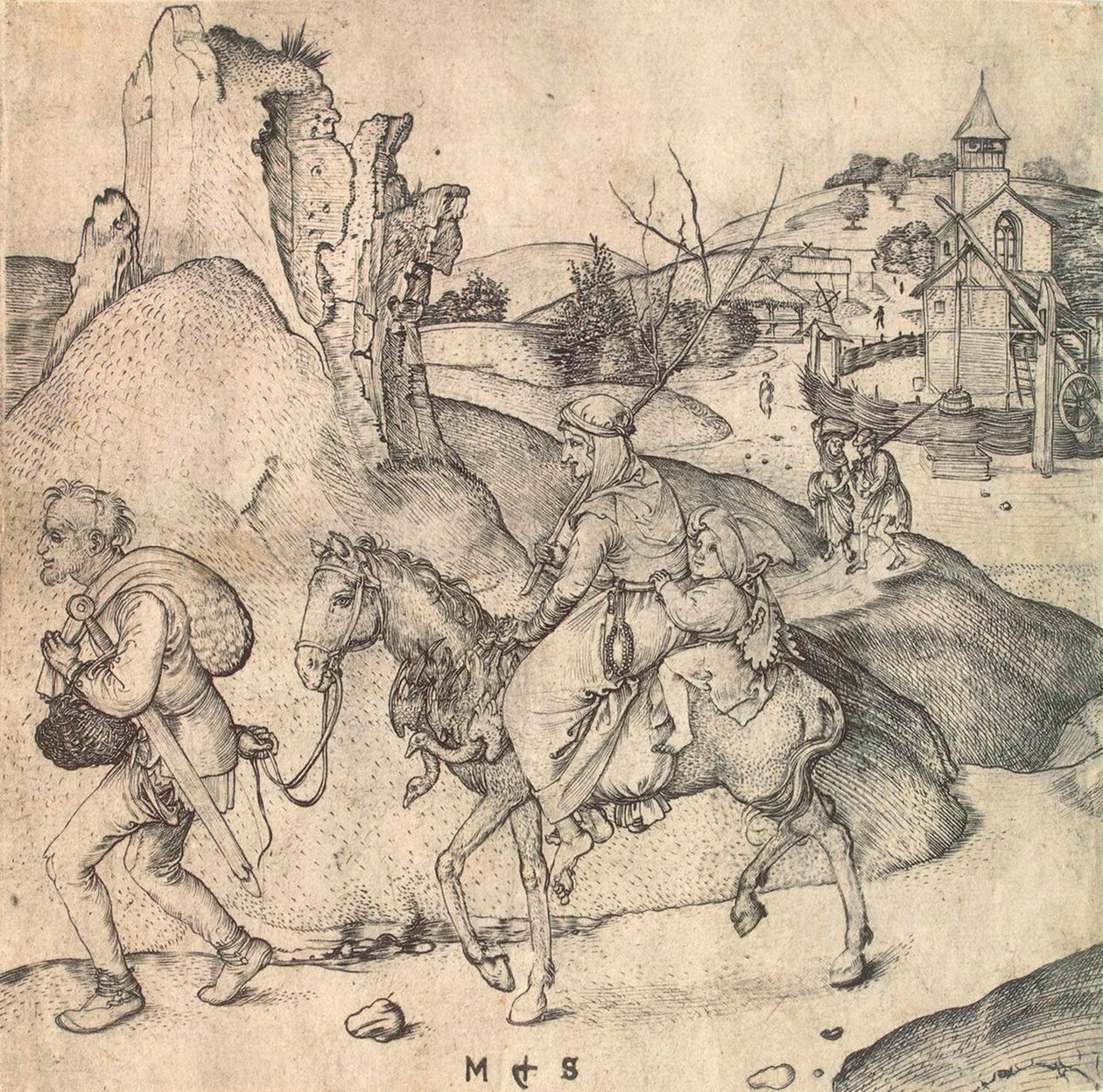 Rodzina chłopska idąca na rynek w latach 1473-1475. autorstwa Martin Schongauer