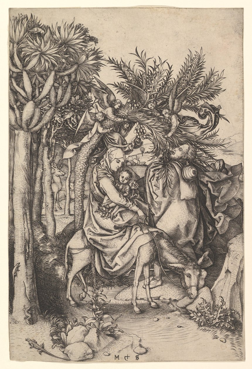 Odpocznij w locie do Egiptu, ok. godz. 1435-1491. autorstwa Martin Schongauer