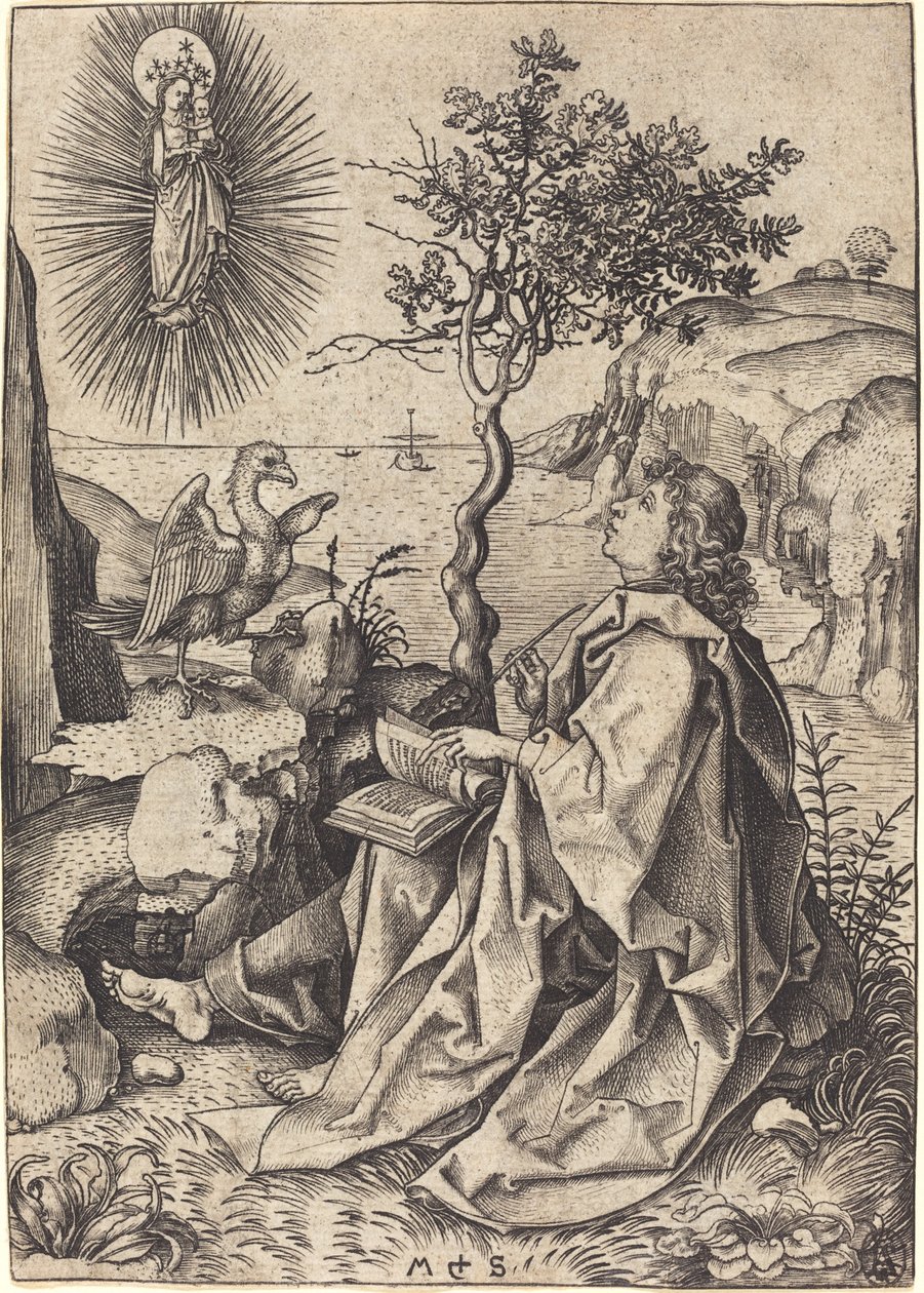 Święty Jan na Patmos autorstwa Martin Schongauer