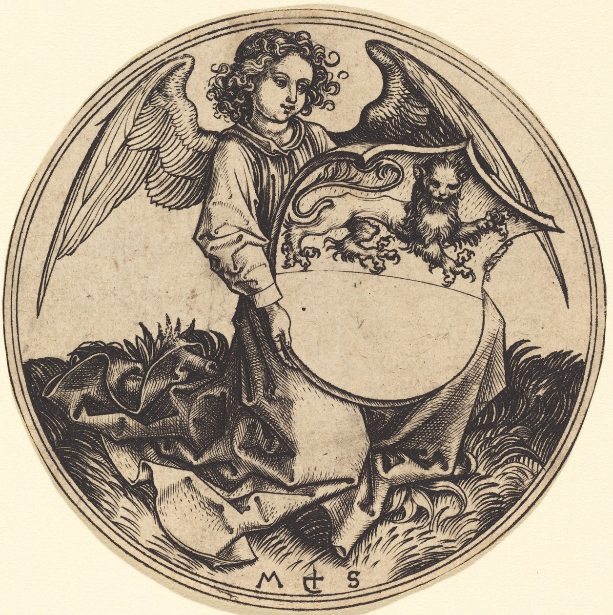 Tarcza z lwem, trzymana przez Angel autorstwa Martin Schongauer