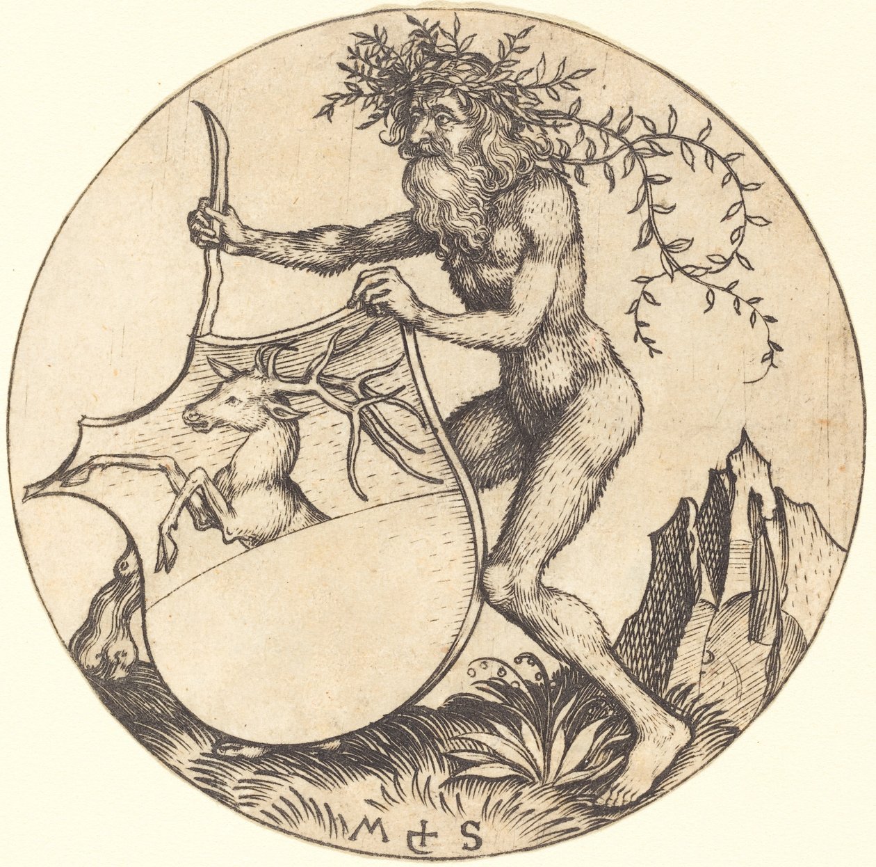 Tarcza z Jeleniem, trzymana przez Wild Man autorstwa Martin Schongauer