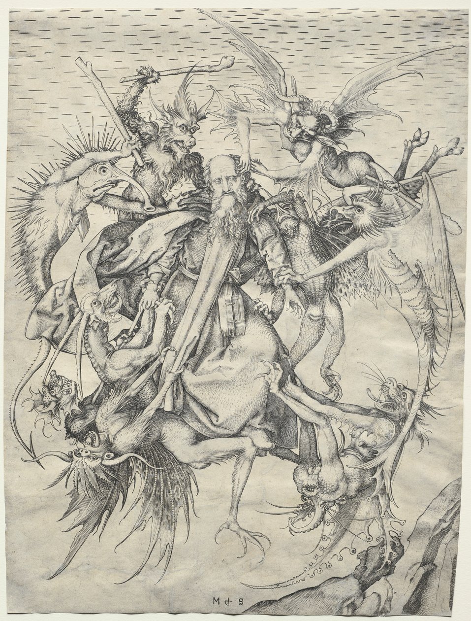 Św. Antoni dręczony przez diabły, 1400. autorstwa Martin Schongauer