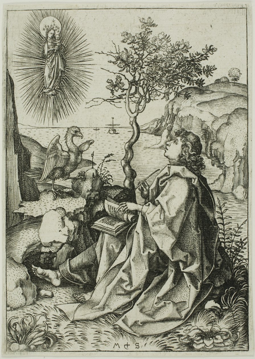 Św. Jan Ewangelista na Patmos autorstwa Martin Schongauer