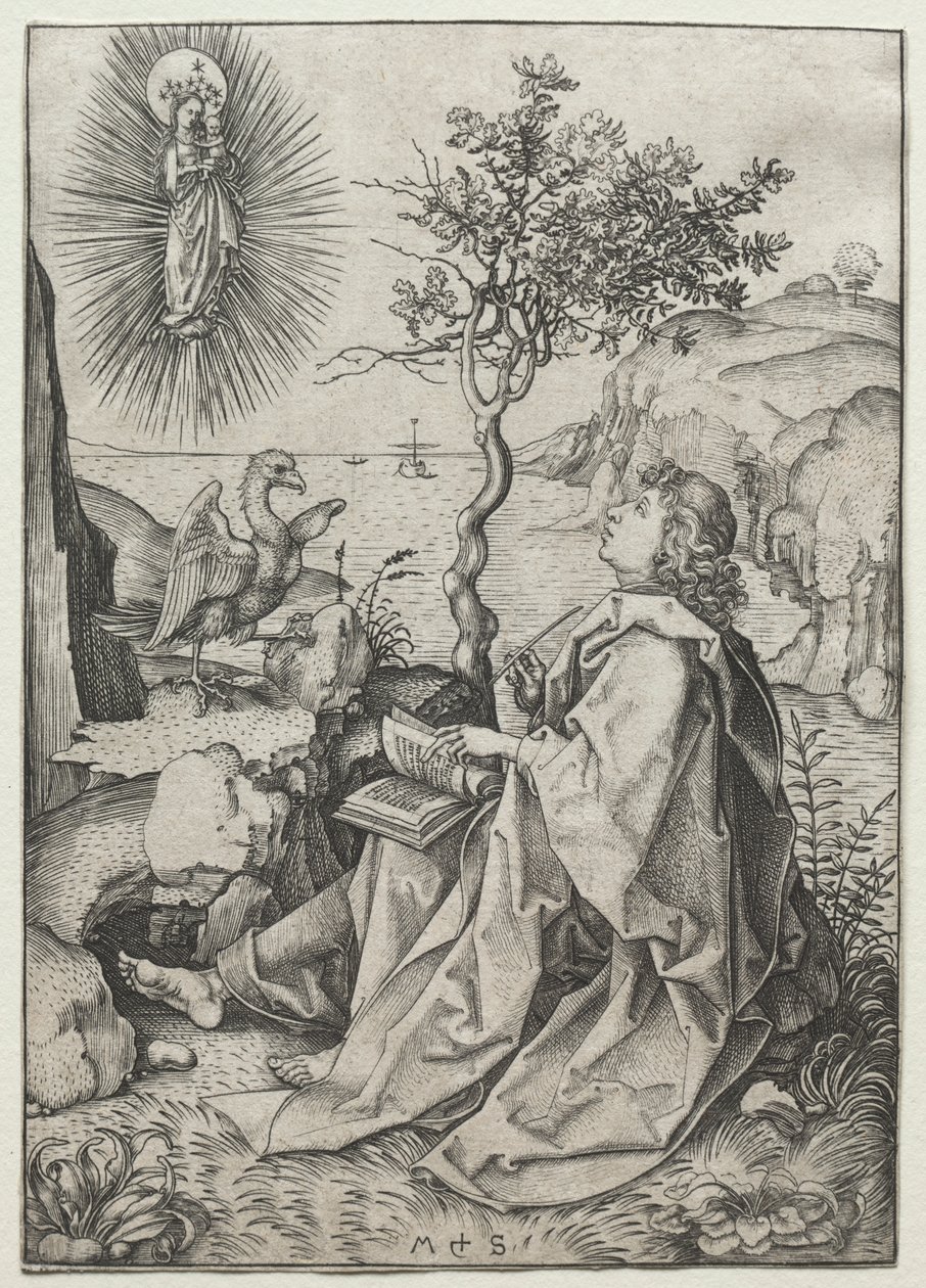 Św. Jan Ewangelista na wyspie Patmos autorstwa Martin Schongauer