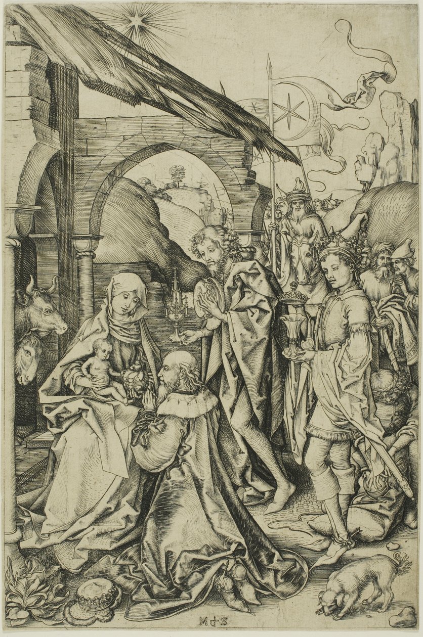 Adoracja Trzech Króli, z Życia Chrystusa autorstwa Martin Schongauer