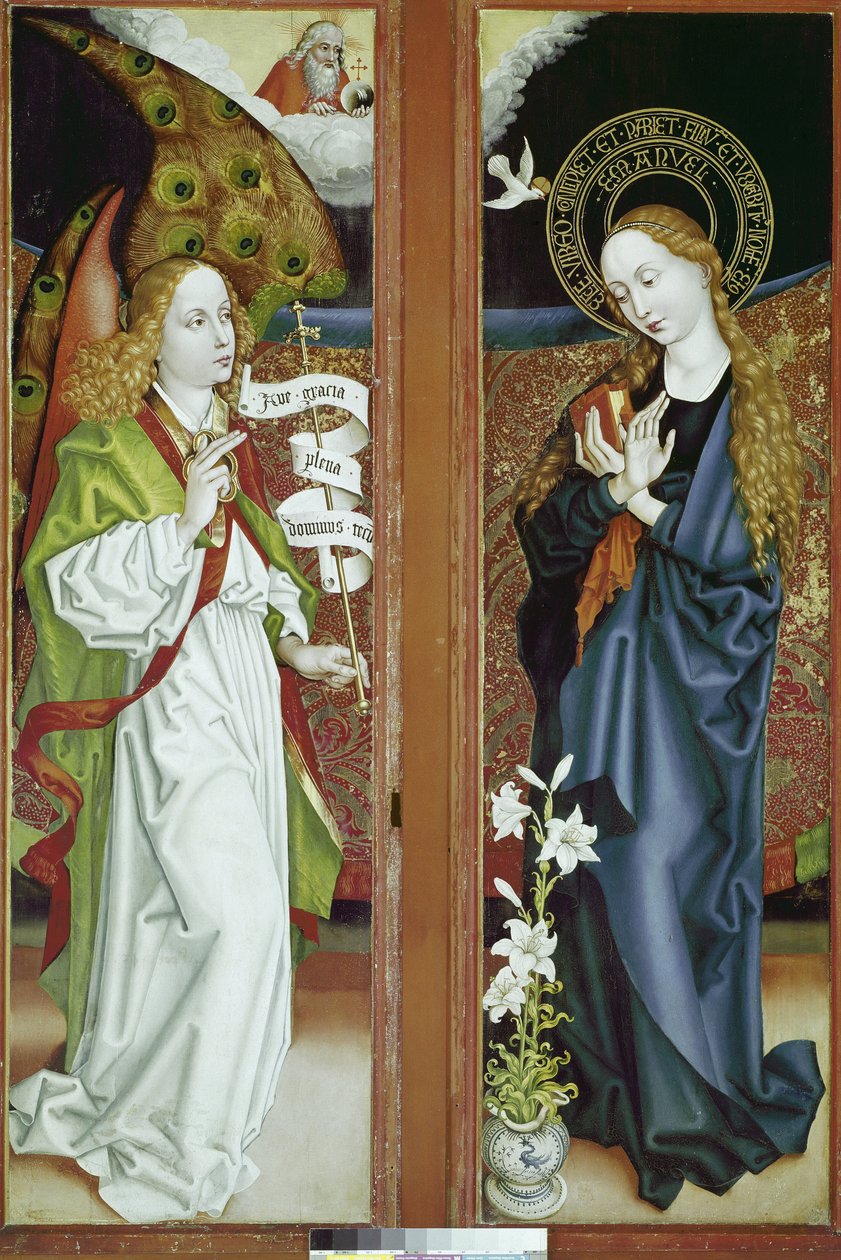 Ołtarz Zwiastowania Orliera. Obraz Martina Schongauera (1453-1491), olej na drewnie. Colmar, Muzeum Unterlinden autorstwa Martin Schongauer