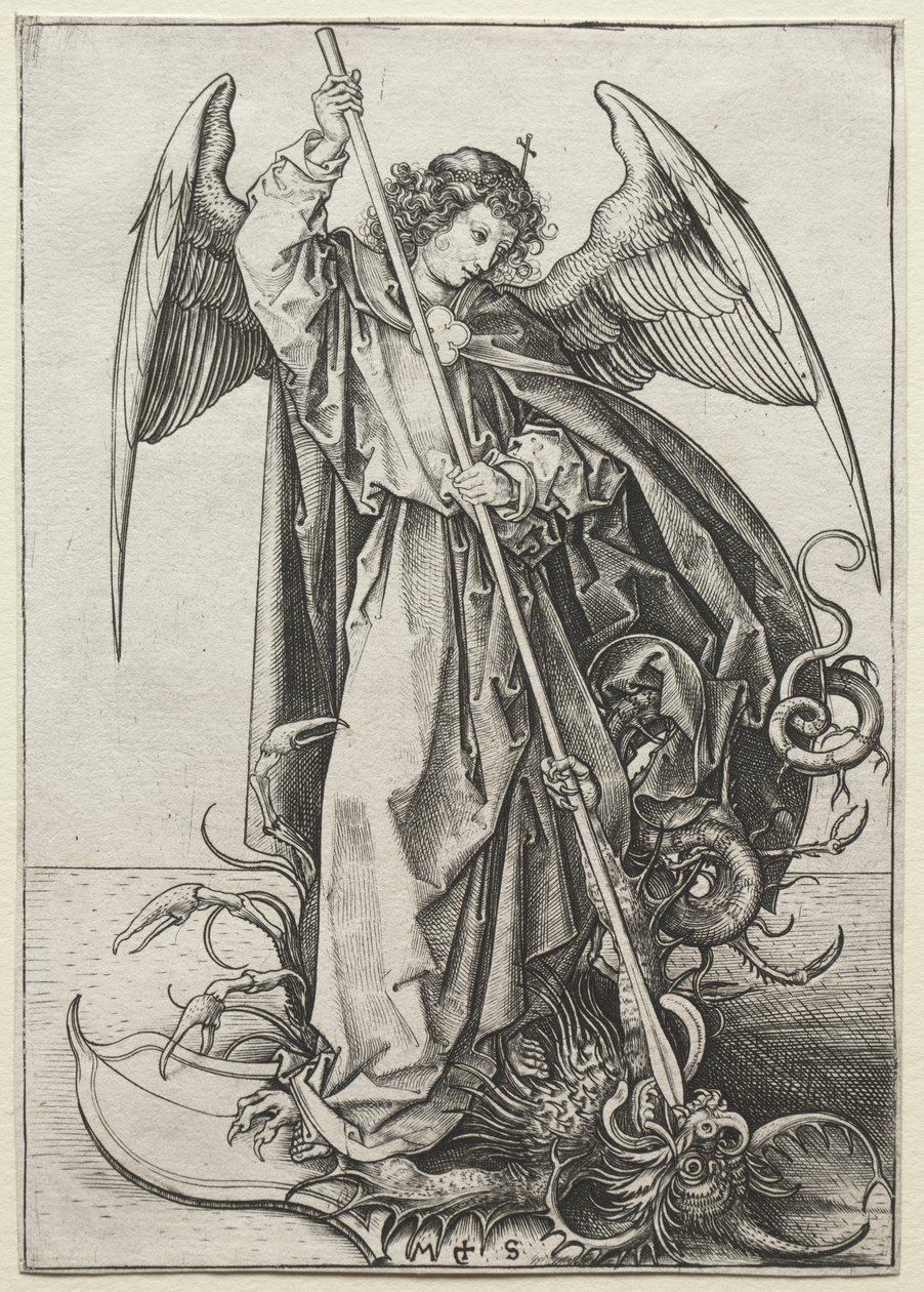 Archanioł Michał przebijający smoka autorstwa Martin Schongauer