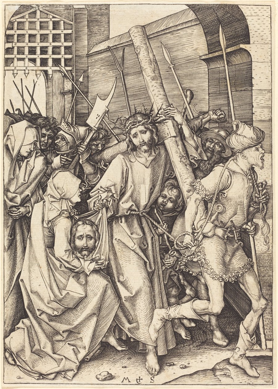 Niesienie krzyża ze św. Weroniką autorstwa Martin Schongauer