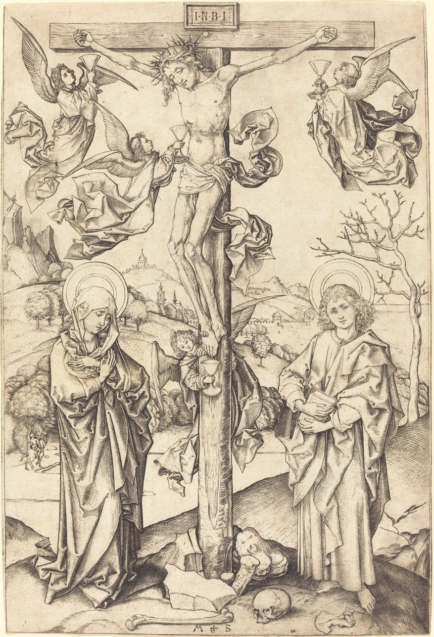 Ukrzyżowanie z czterema aniołami autorstwa Martin Schongauer