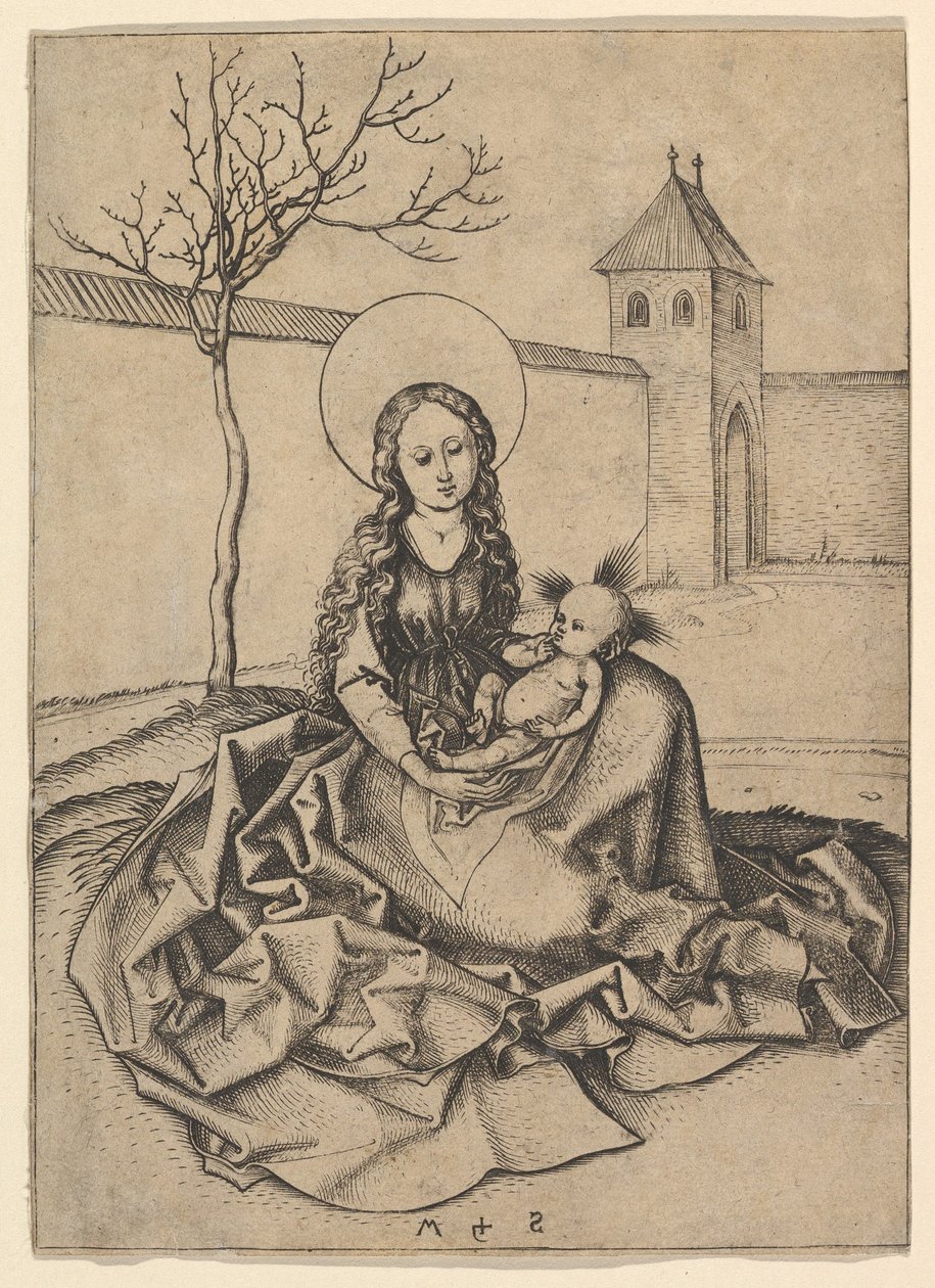 Madonna z Dzieciątkiem na dziedzińcu, ca. 1435-1491. autorstwa Martin Schongauer