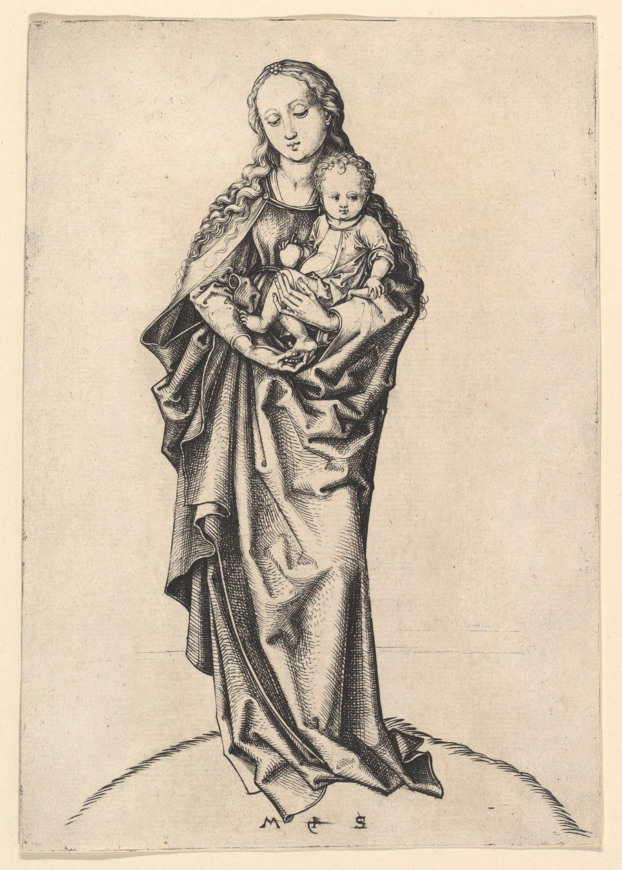 Dziewica z Dzieciątkiem z Jabłkiem, ca. 1475. autorstwa Martin Schongauer