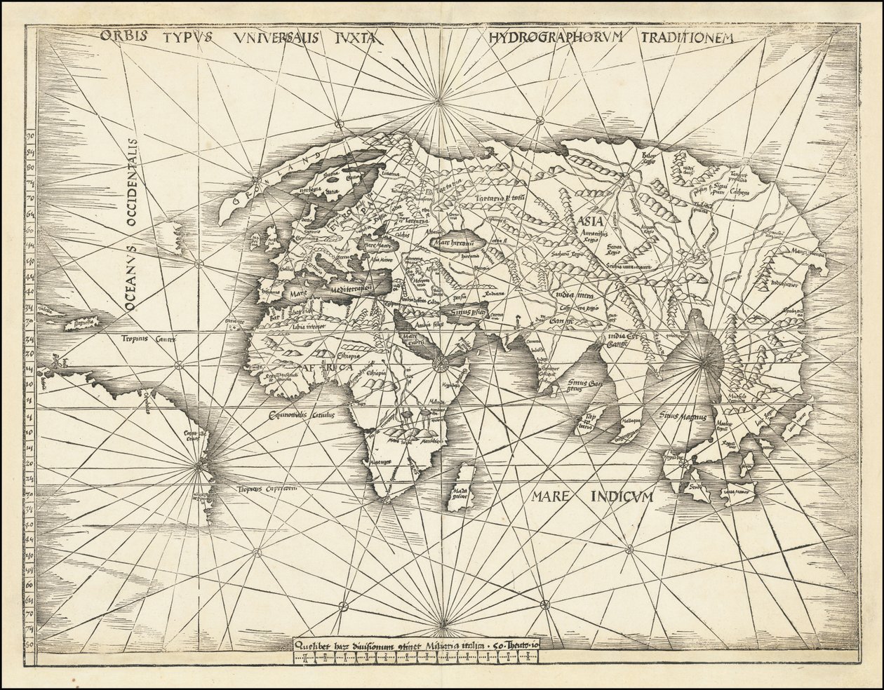 Mapa z 1513 roku - Orbis Typus Universalis Iuxta Hydrographorum Traditionem autorstwa Martin Waldseemuller
