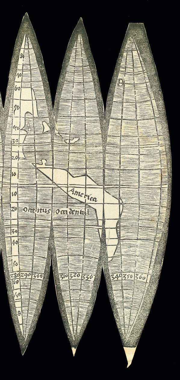 Mapa świata w postaci zestawu brytów kuli ziemskiej, 1507 autorstwa Martin Waldseemuller