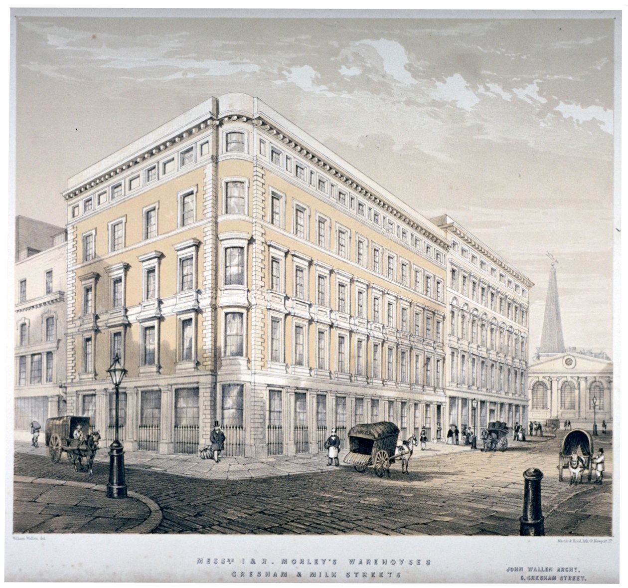 Magazyny panów J&R Morleya, róg Milk Street i Gresham Street, Londyn, c1840 autorstwa Martin and Hood
