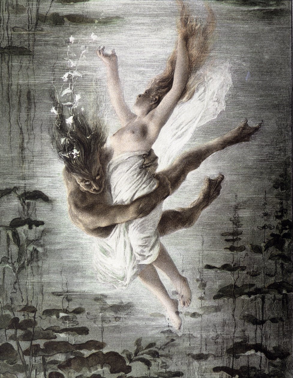 Morski potwór porywający młodą kobietę (detal z 14299), „”Alegorien””, Martin Gerlach, ok. 1930 r. 1900. autorstwa Martin senior Gerlach