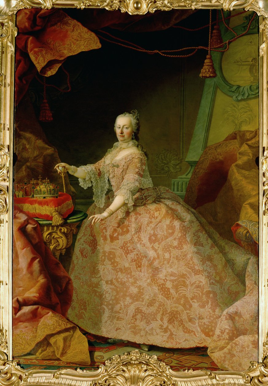 Cesarzowa Maria Teresa w szacie z brukselskiej koronki, prezent z posiadłości Flandrii... (olej na płótnie) autorstwa Martin van Mytens or Meytens