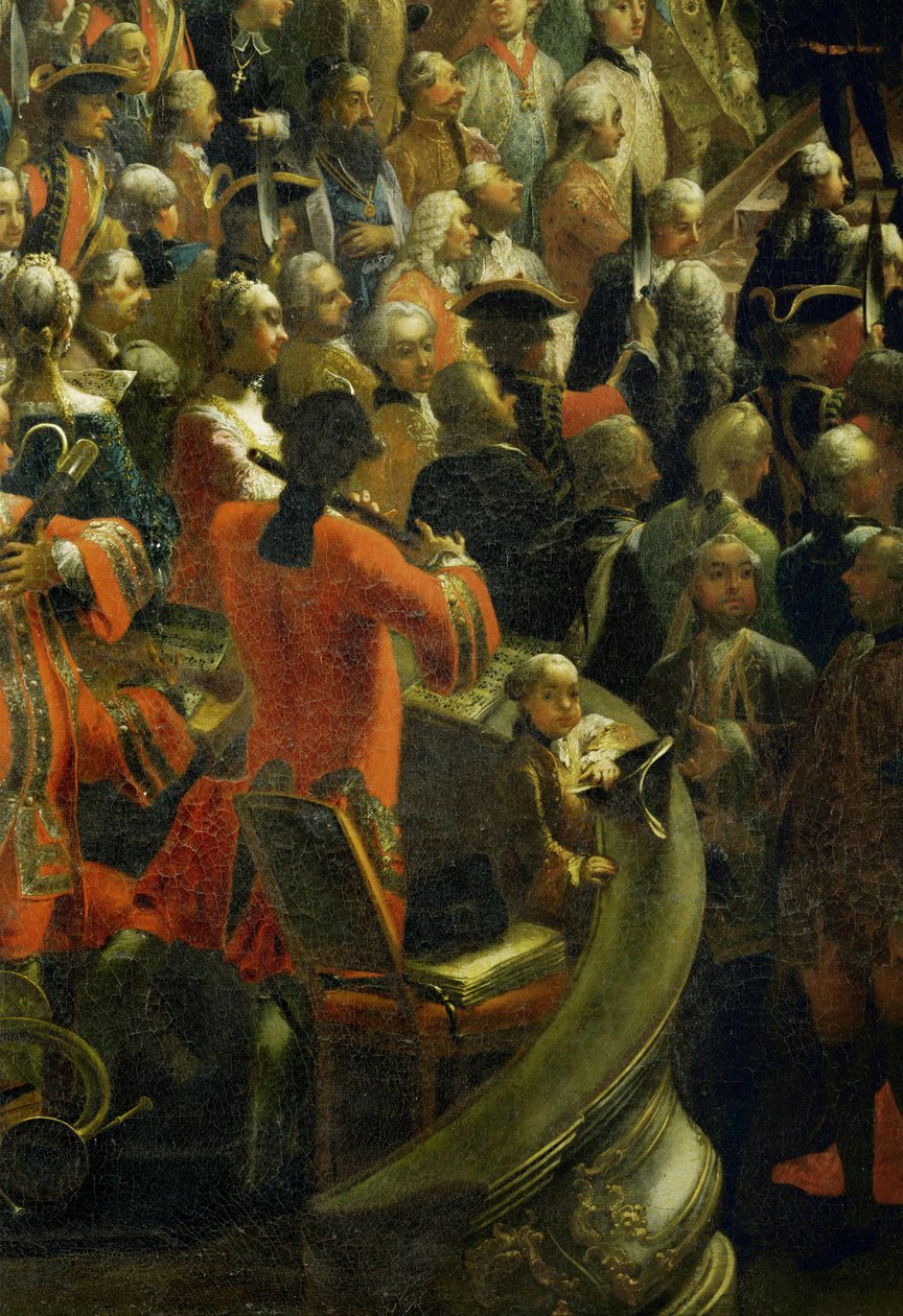 Mozart jako chłopiec w loży muzyków podczas uroczystej kolacji (olej na płótnie) autorstwa Martin van Mytens or Meytens