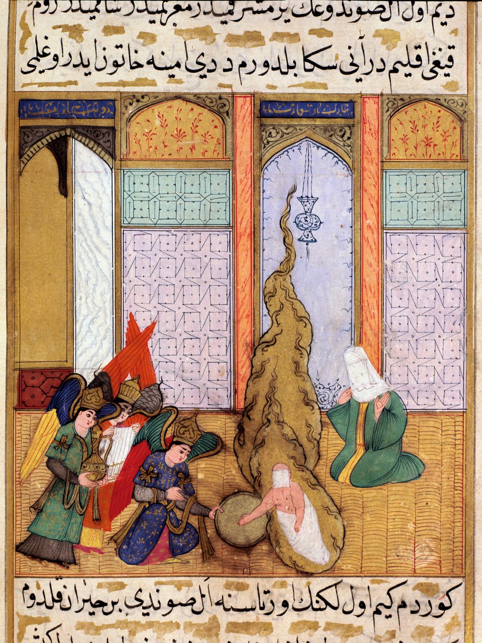 Narodziny proroka Mahometa Miniatura zaczerpnięta z „Siyer-i Nebi” (Siyer i Nebi) poematu opowiadającego o życiu proroka Mahometa napisany przez Mustafę, syna Jusufa d