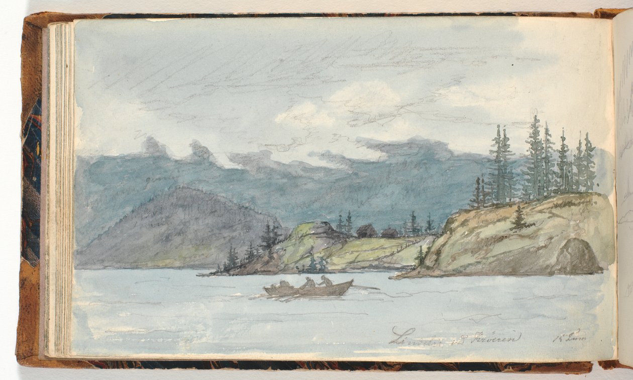 Pejzaż jeziorny z łodzią wiosłową. Fiord Krøderen, Norwegia autorstwa Martinus Rørbye