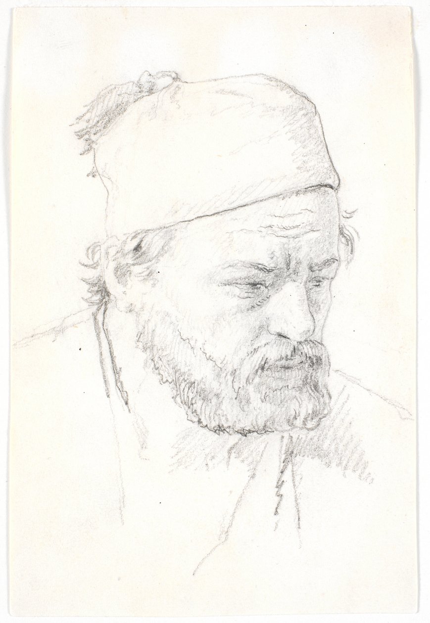 Portret brodatego mężczyzny, w trzech czwartych profilu w prawo, w fezie autorstwa Martinus Rørbye