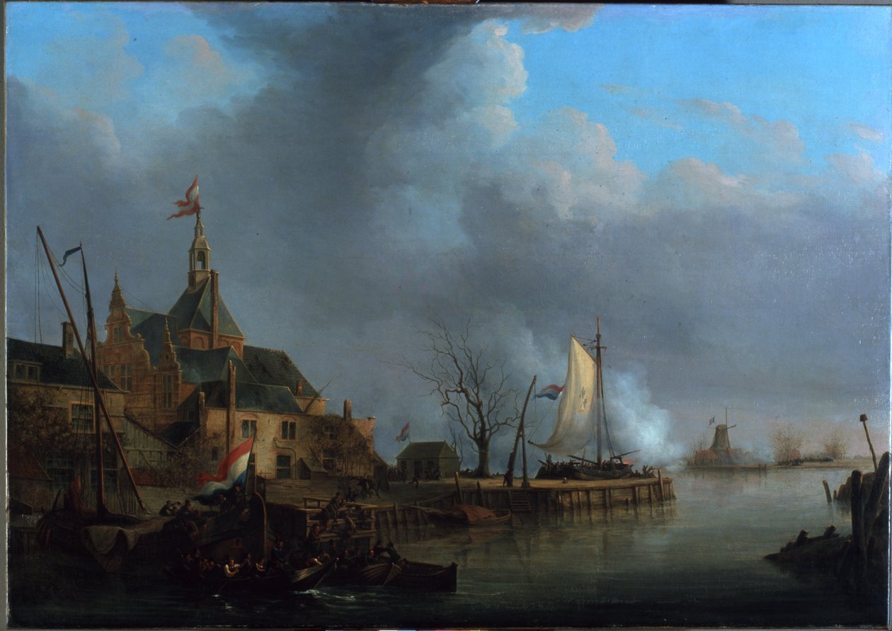 Holandia: Ostrzał Dordrechtu przez Francuzów 24 listopada 1813 r. autorstwa Martinus Schouman