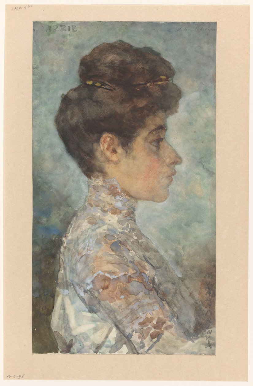 Portret Lizzy, z profilu po prawej autorstwa Martinus van Andringa