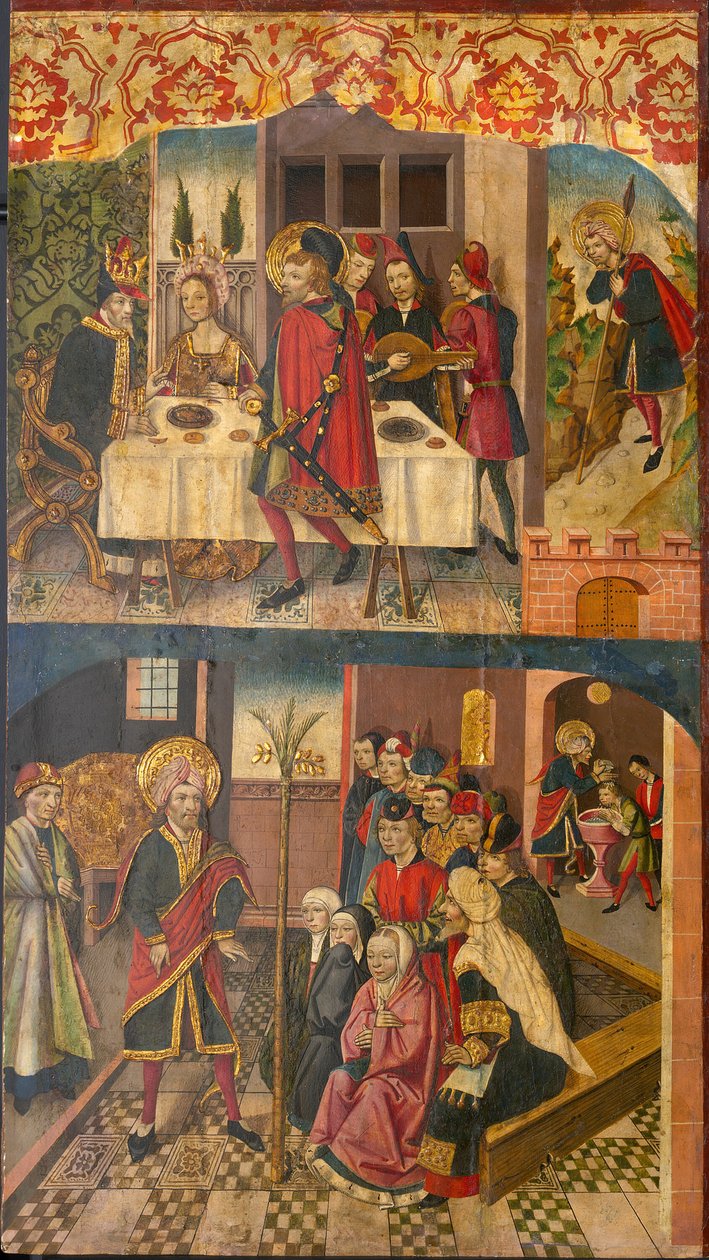 Święty Krzysztof żegnający się z królem, który bał się szatana, Święty Krzysztof i jego nawróceni... autorstwa Martín de Soria