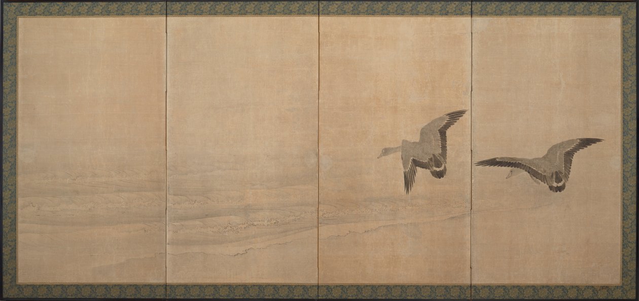 Gęsi nad plażą, okres Edo, XVIII wiek. autorstwa Maruyama Okyo