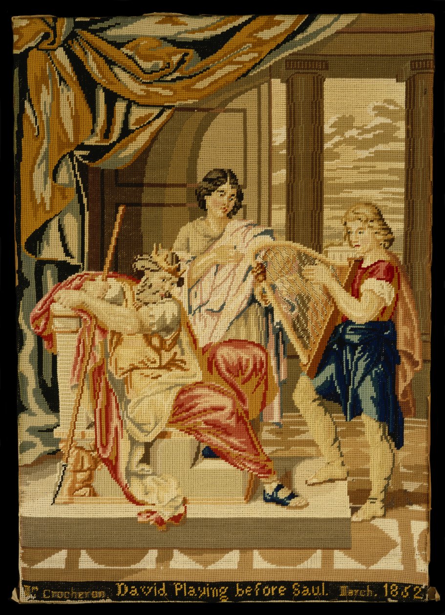 Dawid grający przed Saulem, 1852 (len i wełna) autorstwa Mary Ann 1812 1888 Crocheron