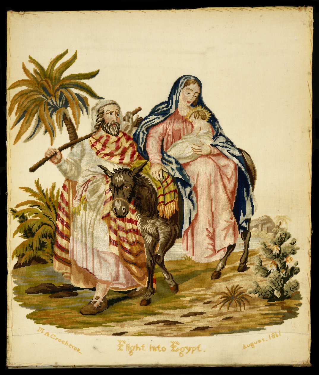 Ucieczka do Egiptu, 1861 (len i wełna) autorstwa Mary Ann 1812 1888 Crocheron