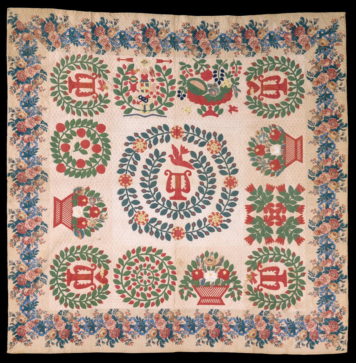 Kołdra Odd Fellows Applique Album, ok. 1850 (bawełna i jedwab) autorstwa Mary Ann McCue