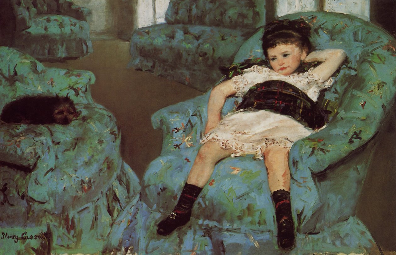 Mała dziewczynka w niebieskim fotelu autorstwa Mary Cassatt