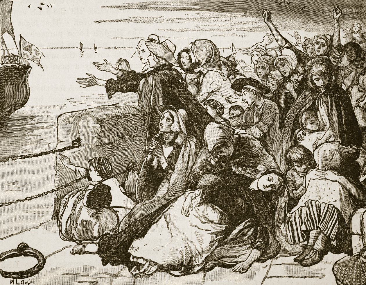 Scena z usunięcia irlandzkich żołnierzy z Limerick, ilustracja z „Ilustrowanej Historii Anglii Cassella” (zdjęcie w sepii) autorstwa Mary L. Gow