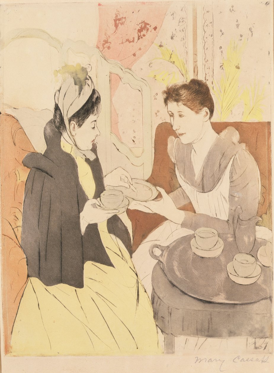 Podwieczorek, 1891 (sucha igła i akwatinta na papierze tkanym) autorstwa Mary Cassatt