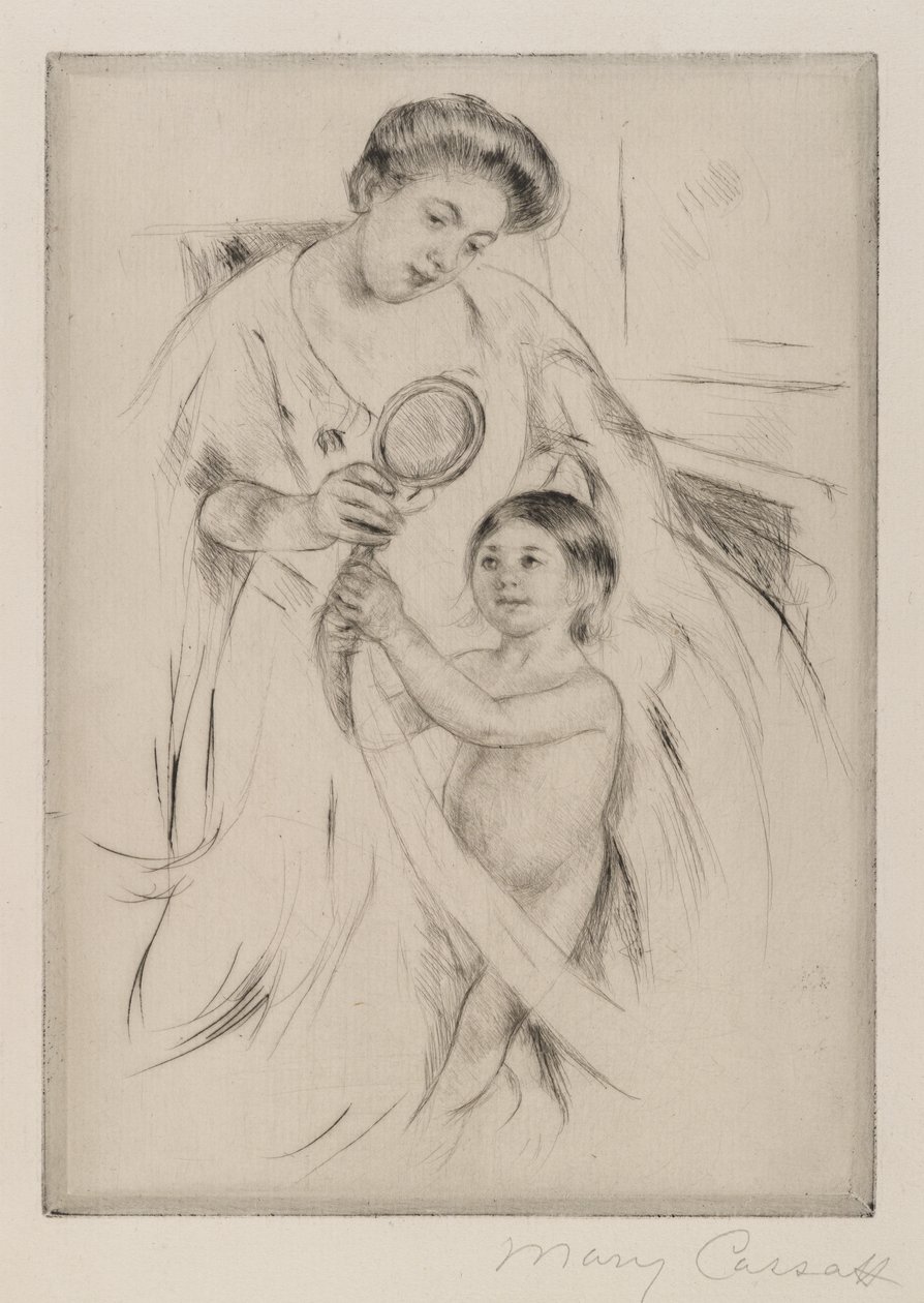 La Glace a Main, ok. 1905 (sucha igła na kremowym papierze czerpanym) autorstwa Mary Cassatt