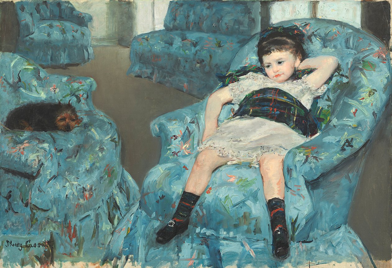 Mała dziewczynka w niebieskim fotelu, 1878 autorstwa Mary Cassatt