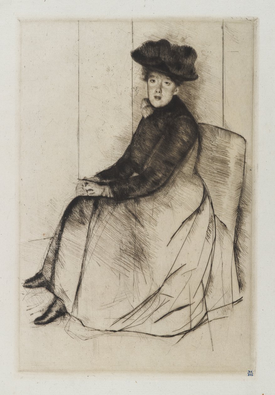 Odbicie, ok. 1890 (sucha igła na zielonym papierze czerpanym) autorstwa Mary Cassatt