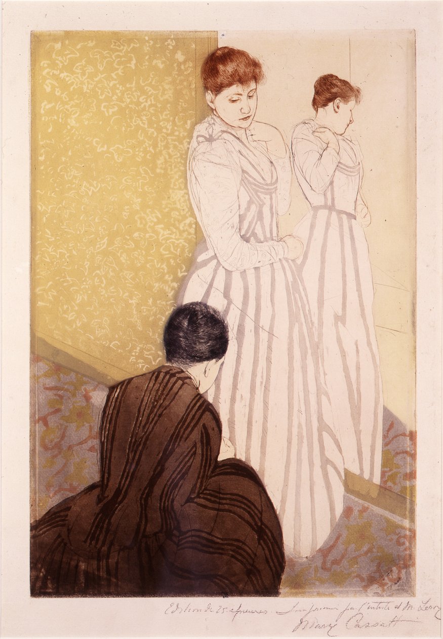 Oprawa (tusz i węgiel na papierze) autorstwa Mary Cassatt
