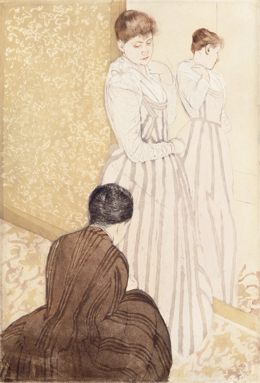 Przymiar (toaleta i ołówek na papierze) autorstwa Mary Cassatt