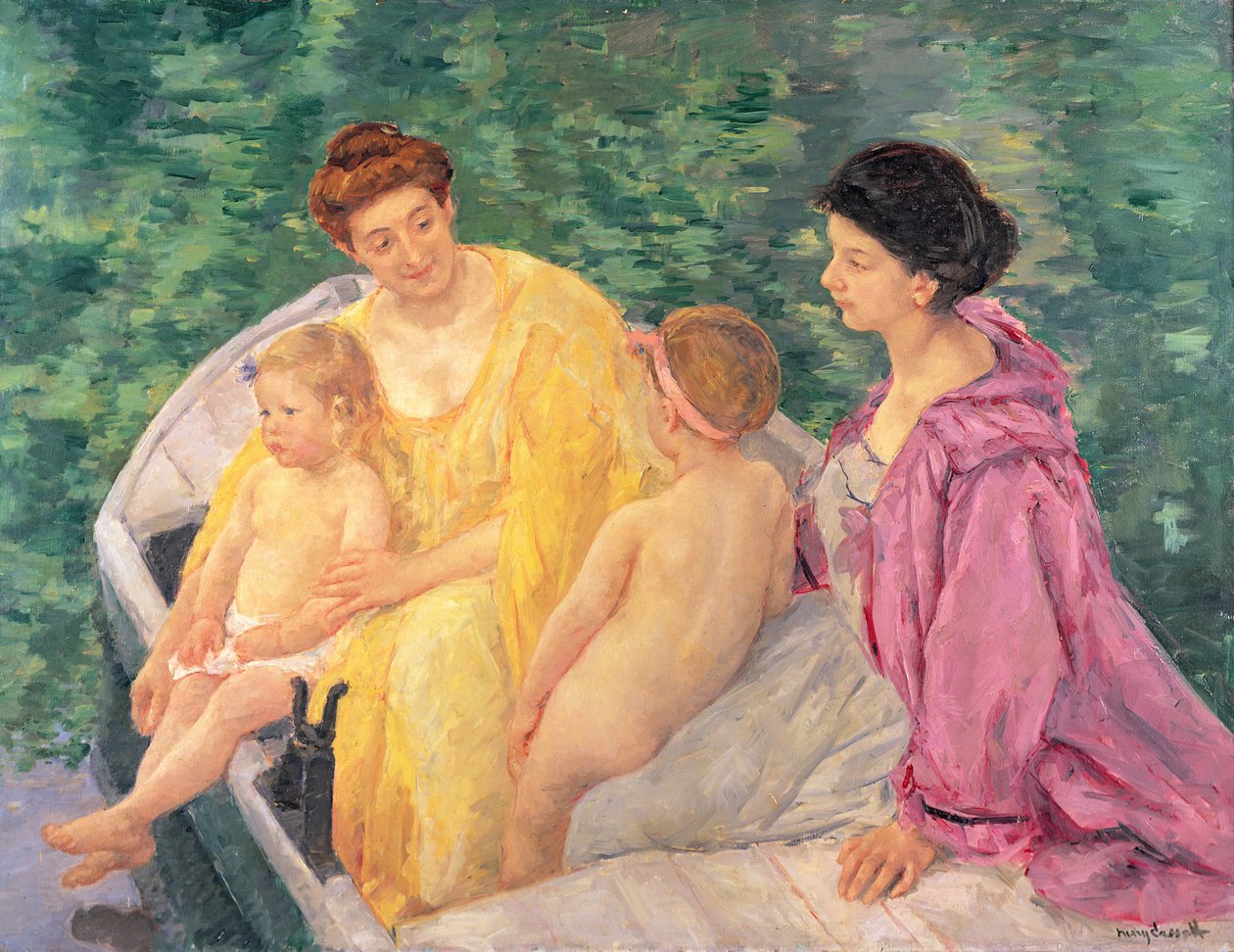Pływanie, czyli dwie matki i ich dzieci na łodzi, 1910 autorstwa Mary Cassatt