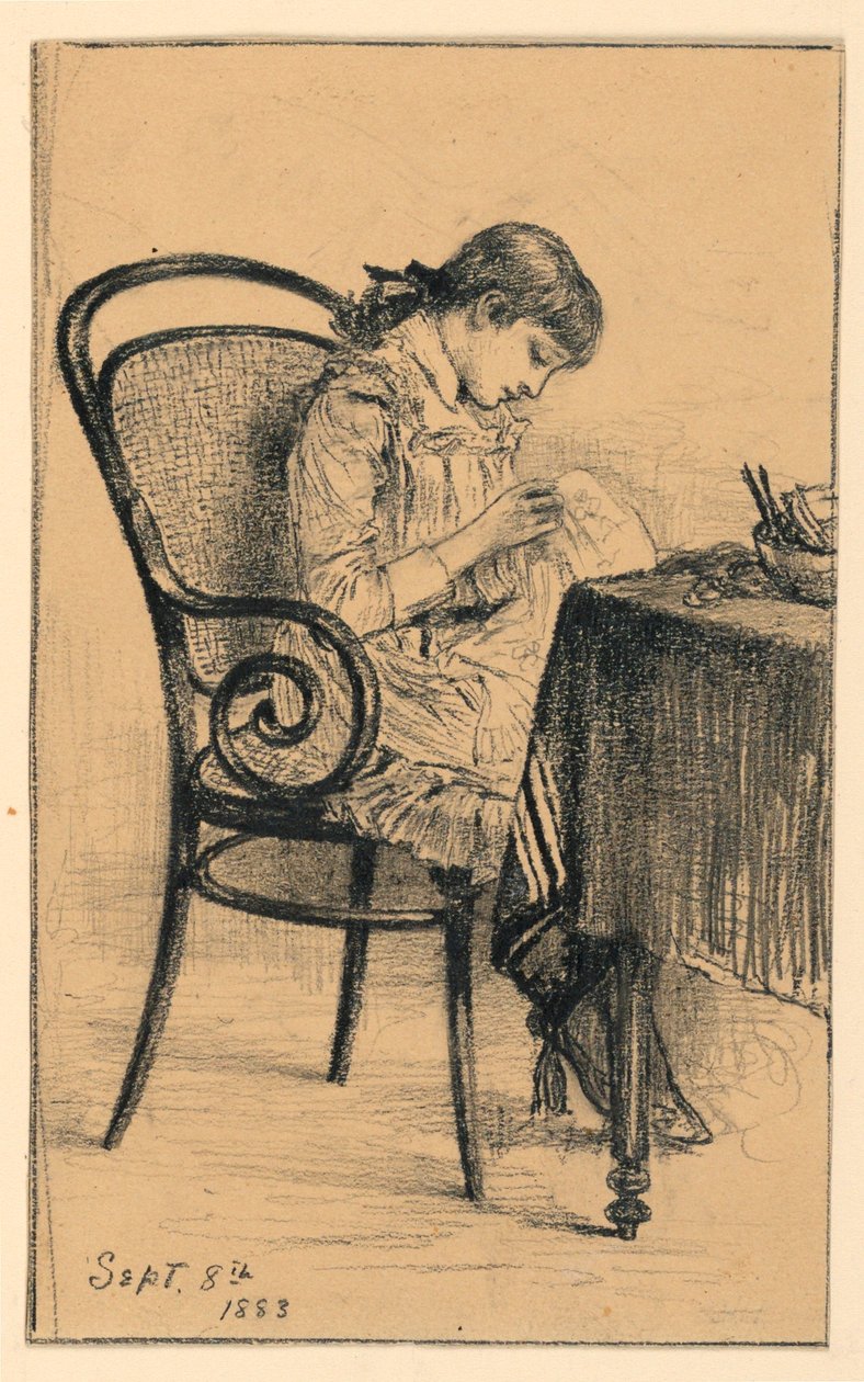 Rysunek, Marian Sewing, 1883 r. autorstwa Mary A. Hallock Foote
