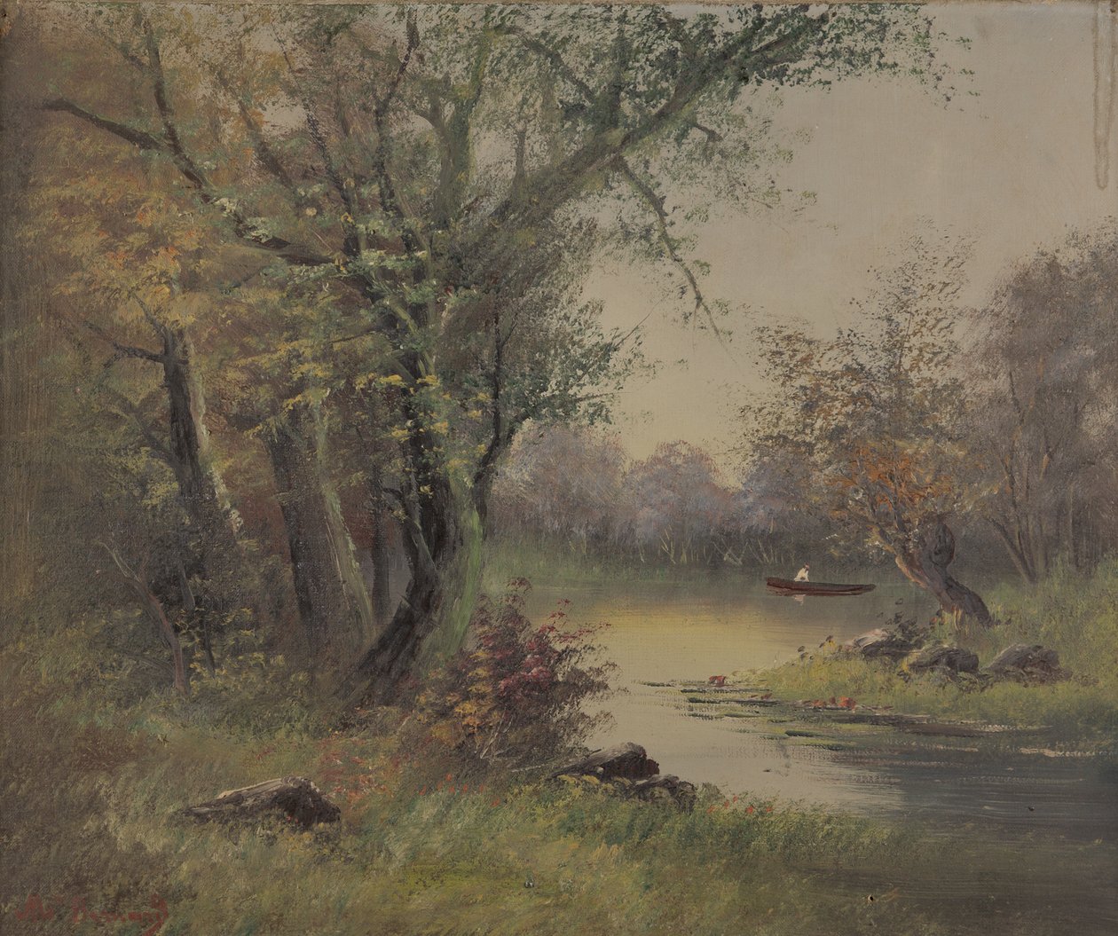 Scena rzeczna (olej na płótnie) autorstwa Mary B Barnard