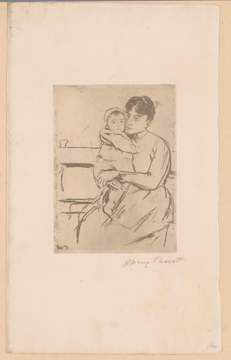 W banku Matka i dziecko Na ławce (tytuł na obiekcie) autorstwa Mary Cassatt (signed by artist)