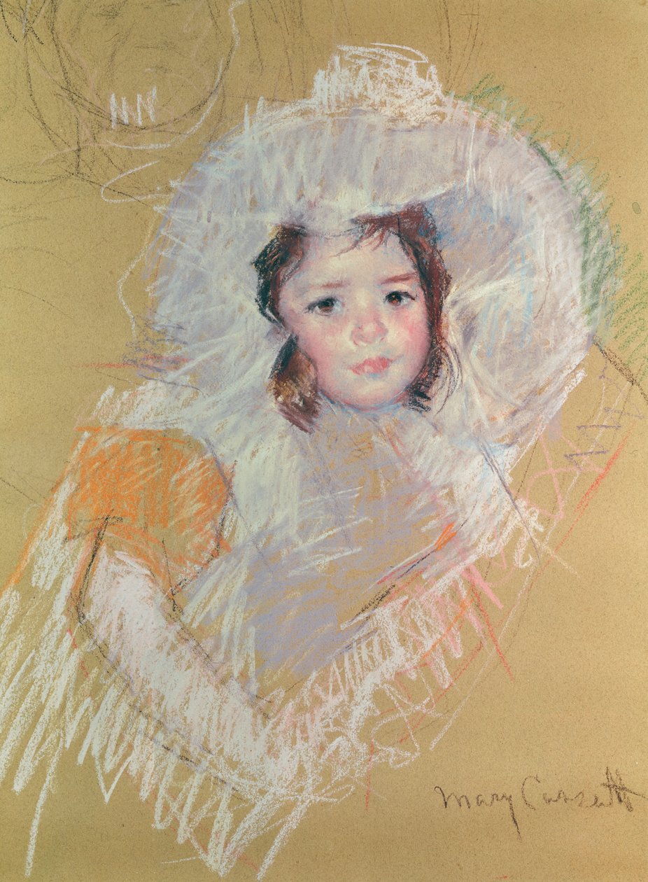 Popiersie Młodej Dziewczyny lub Margot Lux z Dużym Kapeluszem (pastel na papierze) autorstwa Mary Cassatt