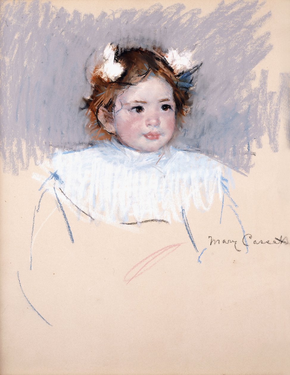 Ellen z kokardkami we włosach, patrząc dobrze, 1899 autorstwa Mary Cassatt