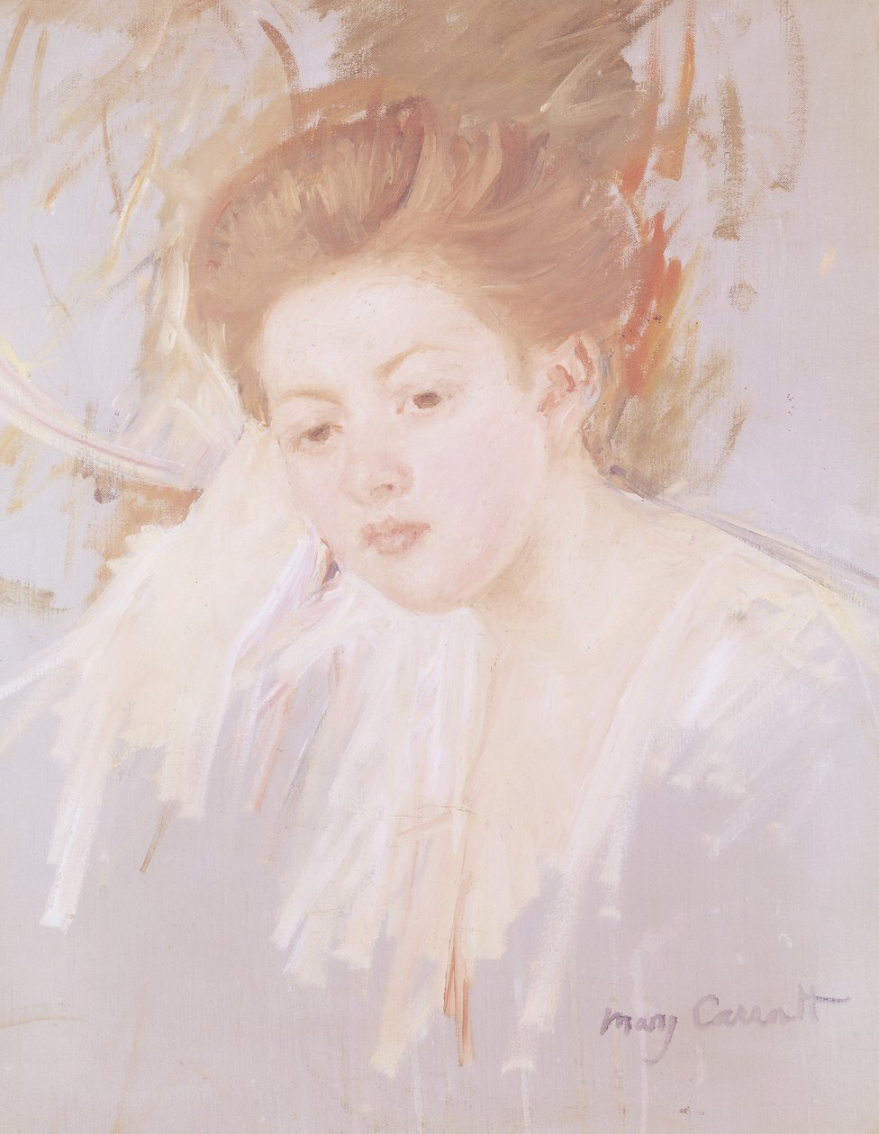 Głowa młodej dziewczyny (pastel na papierze) autorstwa Mary Cassatt