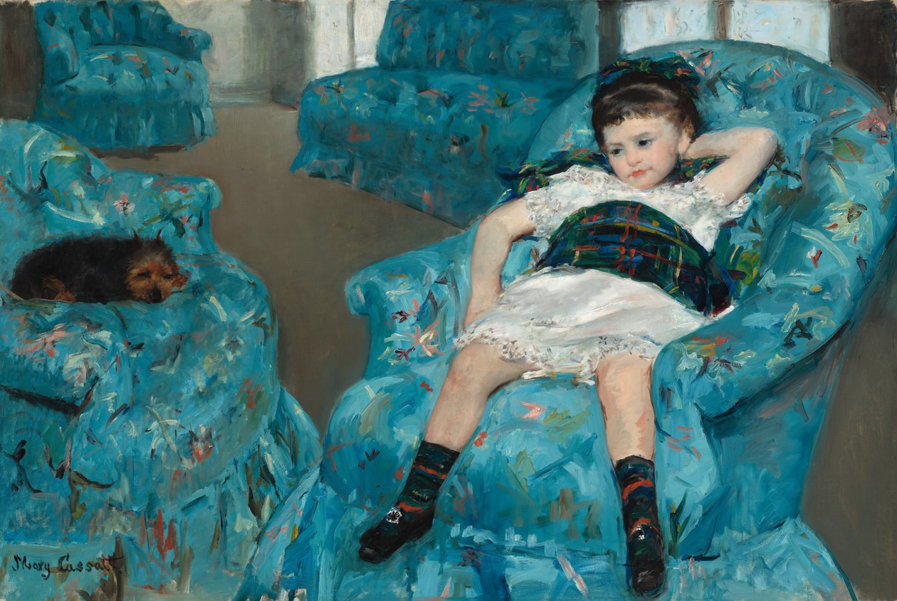 Mała dziewczynka w niebieskim fotelu autorstwa Mary Cassatt