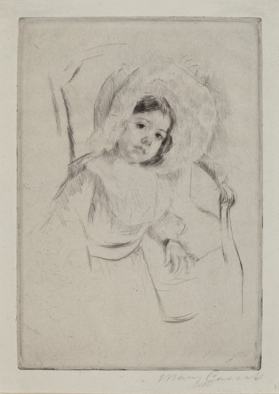 Margot w miękkim czepku, opierając się o krzesło, ok. godz. 1902. autorstwa Mary Cassatt